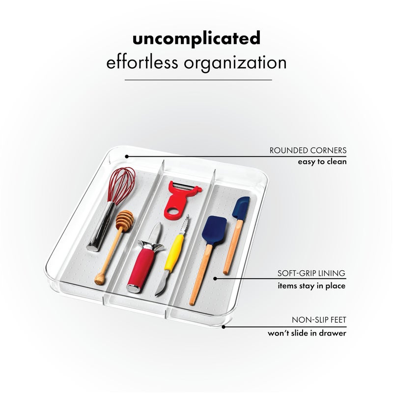 madesmart Utensil Tray - Large | Light Grey | Clear Soft Grip Collection | 3-compartment | Soft-grip Lining | Non-slip Feet | BPA-free - Image 2